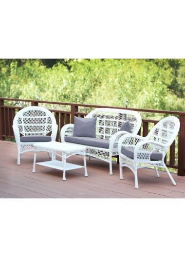 4pc Santa Maria White Wicker Conversation Set - Steel Blue Cushions