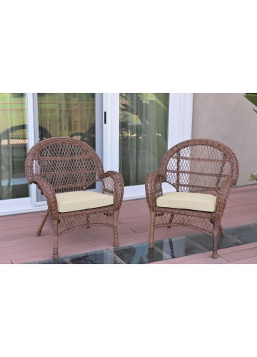 Santa Maria Honey Wicker Chair with Ivory Cushion - Set of 2