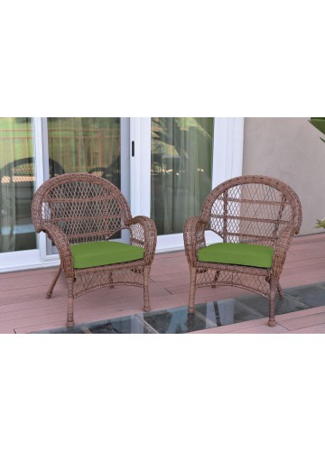 Santa Maria Honey Wicker Chair with Hunter Green Cushion - Set of 2