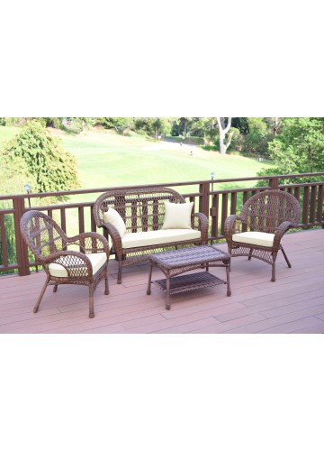 4pc Santa Maria Honey Wicker Conversation Set - Ivory Cushions