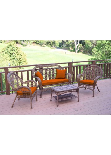 4pc Santa Maria Honey Wicker Conversation Set - Orange Cushions
