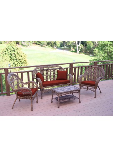 4pc Santa Maria Honey Wicker Conversation Set - Brick Red Cushions