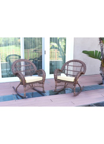 Santa Maria Honey Wicker Rocker Chair with Ivory Cushion - Set of 2