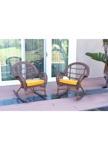 Santa Maria Honey Wicker Rocker Chair with Mustard Cushion - Set of 2