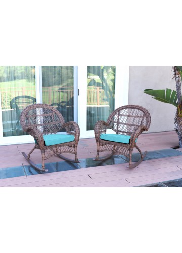 Santa Maria Honey Wicker Rocker Chair with Sky Blue Cushion - Set of 2