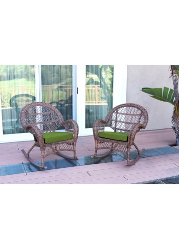 Santa Maria Honey Wicker Rocker Chair with Hunter Green Cushion - Set of 2