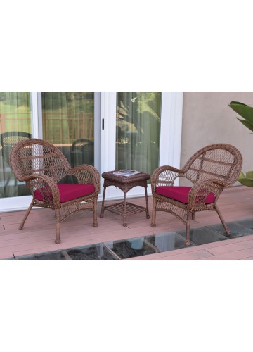 3pc Santa Maria Honey Wicker Chair Set - Red Cushions