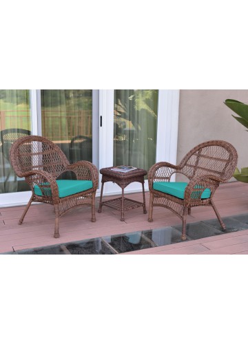 3pc Santa Maria Honey Wicker Chair Set - Turquoise Cushions