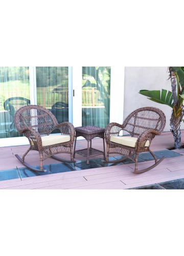 3pc Santa Maria Honey Rocker Wicker Chair Set - Ivory Cushions