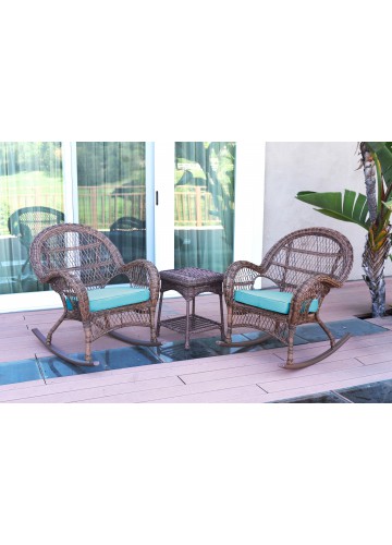 3pc Santa Maria Honey Rocker Wicker Chair Set - Sky Blue Cushions