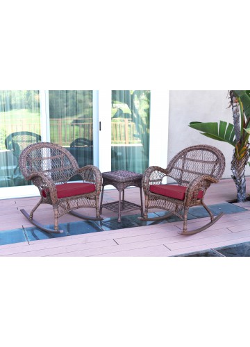 3pc Santa Maria Honey Rocker Wicker Chair Set - Red Cushions