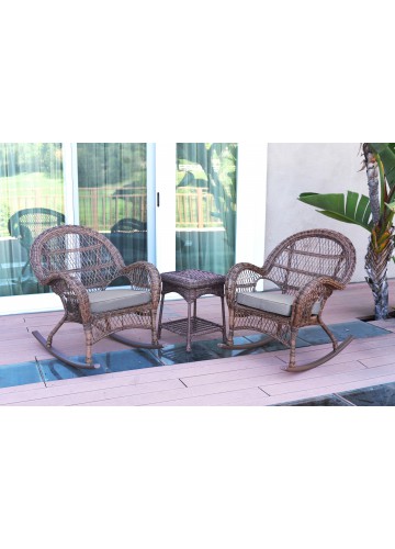 3pc Santa Maria Honey Rocker Wicker Chair Set - Steel Blue Cushions