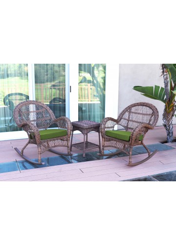 3pc Santa Maria Honey Rocker Wicker Chair Set - Hunter Green Cushions