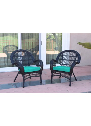 Santa Maria Black Wicker Chair with Turquoise Cushion - Set of 2