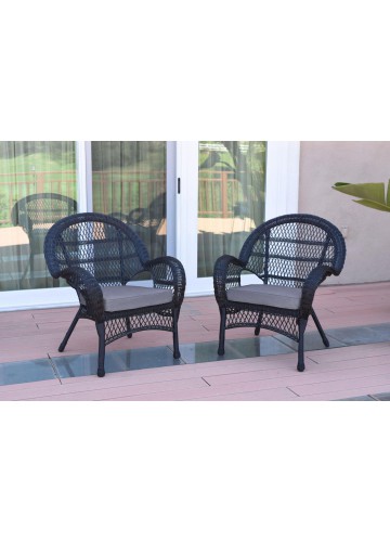 Santa Maria Black Wicker Chair with Steel Blue Cushion - Set of 2