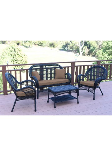 4pc Santa Maria Black Wicker Conversation Set - Brown Cushions