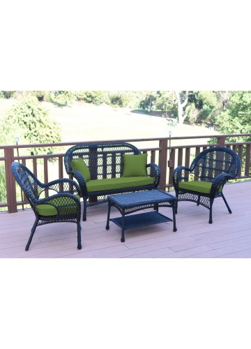 4pc Santa Maria Black Wicker Conversation Set - Hunter Green Cushions