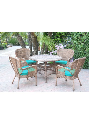 5pc Windsor Honey Wicker Dining Set - Sky Blue Cushions