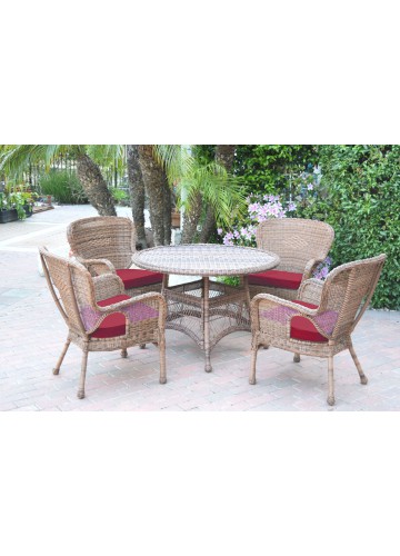 5pc Windsor Honey Wicker Dining Set - Red Cushions