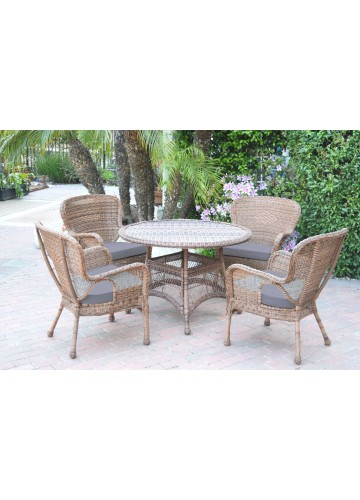 5pc Windsor Honey Wicker Dining Set - Steel Blue Cushions