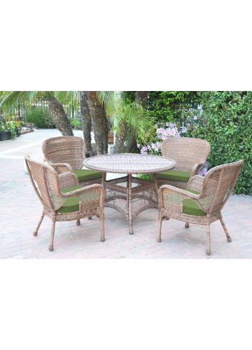 5pc Windsor Honey Wicker Dining Set - Hunter Green Cushions