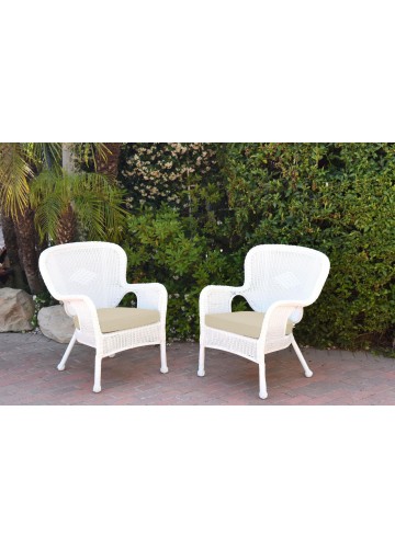 Set of 2 Windsor White Resin Wicker Chair with Ivory Cushion