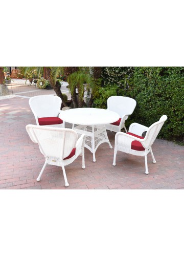 5pc Windsor White Wicker Dining Set - Red Cushions