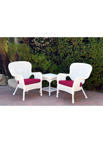 Windsor White Wicker Chair And End Table Set With Red Chair Cushion