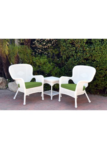 Windsor White Wicker Chair And End Table Set With Hunter Green Chair Cushion
