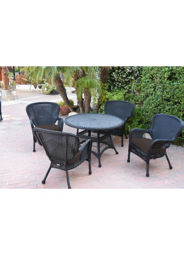 5pc Windsor Black Wicker Dining Set - Brown Cushions