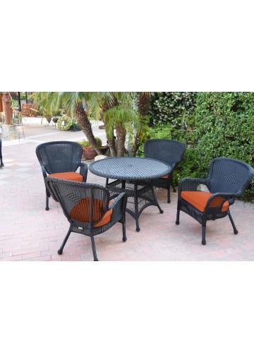 5pc Windsor Black Wicker Dining Set - Orange Cushions