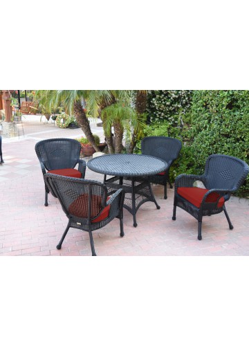 5pc Windsor Black Wicker Dining Set - Brick Red Cushions