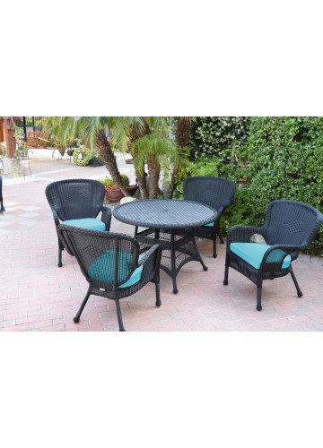 5pc Windsor Black Wicker Dining Set - Sky Blue Cushions