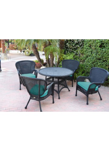 5pc Windsor Black Wicker Dining Set - Turquoise Cushions