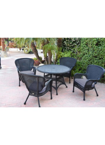 5pc Windsor Black Wicker Dining Set - Steel Blue Cushions