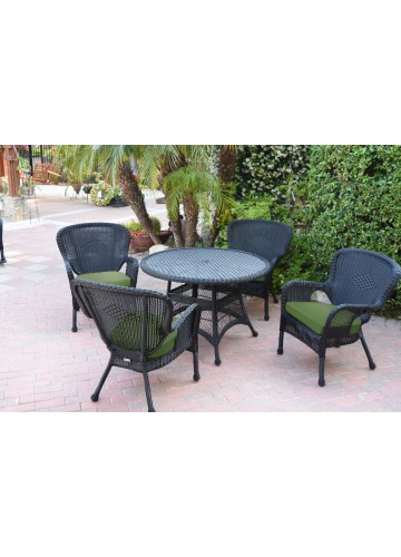 5pc Windsor Black Wicker Dining Set - Hunter Green Cushions