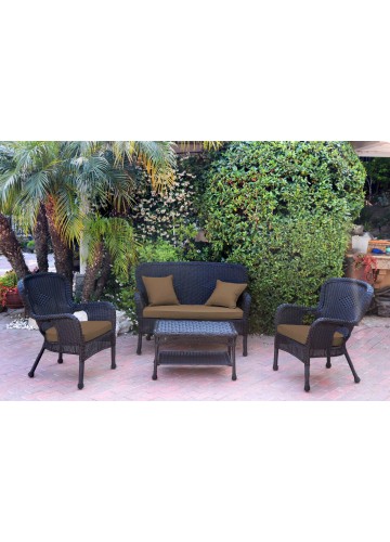 4pc Windsor Black Wicker Conversation Set - Brown Cushions