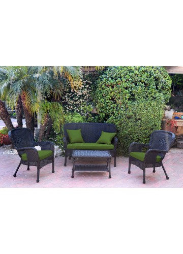 4pc Windsor Black Wicker Conversation Set - Hunter Green Cushions