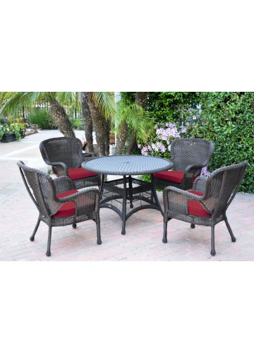 5pc Windsor Espresso Wicker Dining Set with Red Cushions