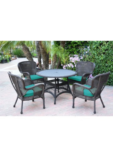 5pc Windsor Espresso Wicker Dining Set with Turquoise Cushions