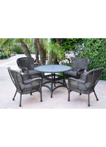5pc Windsor Espresso Wicker Dining Set with Steel Blue Cushions