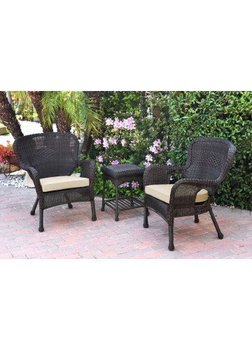Windsor Espresso Wicker Chair And End Table Set With Ivory Chair Cushion