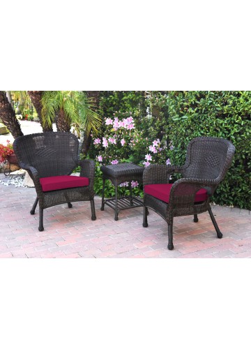 Windsor Espresso Wicker Chair And End Table Set With Red Chair Cushion