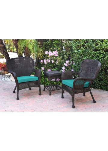 Windsor Espresso Wicker Chair And End Table Set With Turquoise Chair Cushion