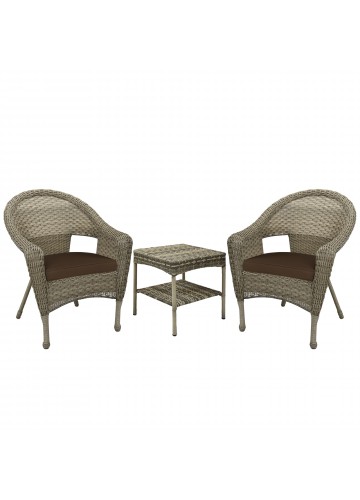 Set of 3 Grey Resin Wicker Clark Single Chair with 2 inch Brown Cushion and End Table