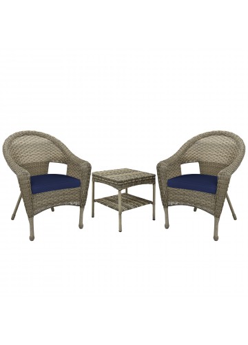 Set of 3 Resin Wicker Clark Single Chair with 2 inch Midnight Blue Cushion and End Table