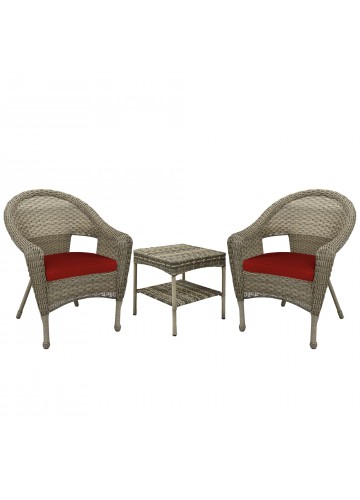 Set of 3 Resin Wicker Clark Single Chair with 2 inch Brick Red Cushion and End Table