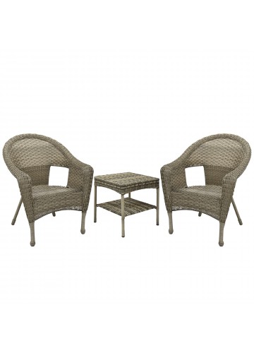 Set of 3 Grey Resin Wicker Clark Single Chair without Cushion and End Table