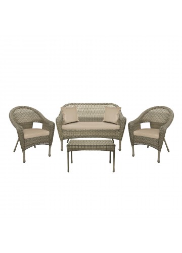 4pcs Grey Resin Wicker Clark Conversation Set with 2 inch Tan Cushion