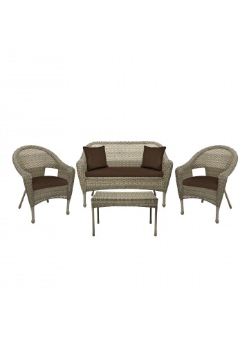 4pcs Grey Resin Wicker Clark Conversation Set with 2 inch Brown Cushion